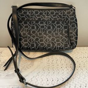 Calvin Klein Lily Signature Logo Monogram Crossbody Bag Black/Silver Lettering